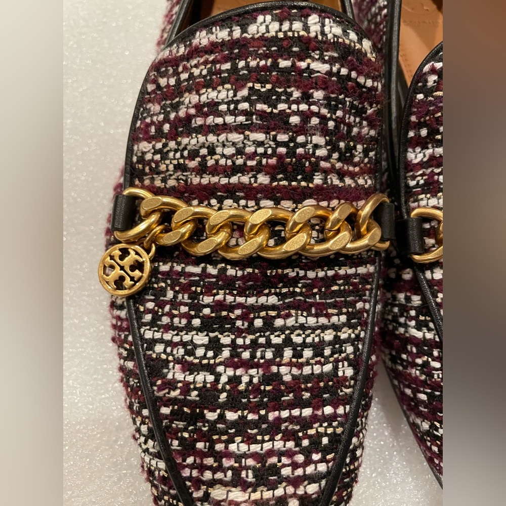 TORY BURCH MINI BENTON 20MM Gold Charm  LOAFERS TWEED Sz 6 MSRP $398. - Picture 4 of 14